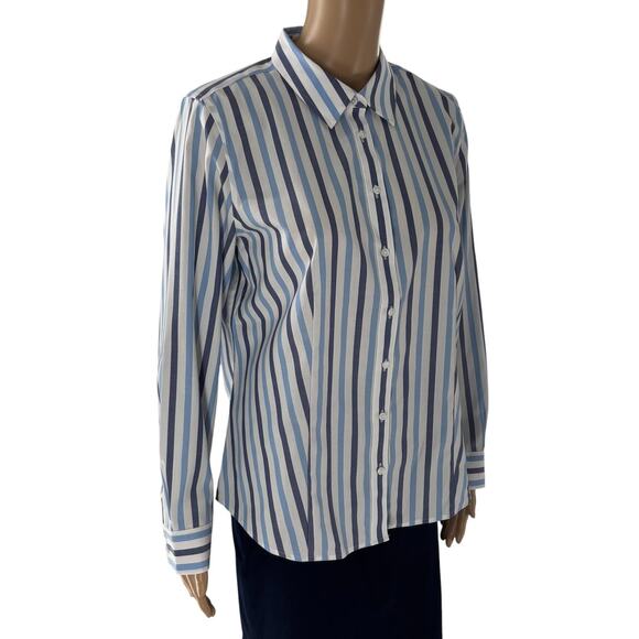Talbots Blue Sunshine Stripe Non Iron White Button Down Perfect Shirt - Picture 4 of 8